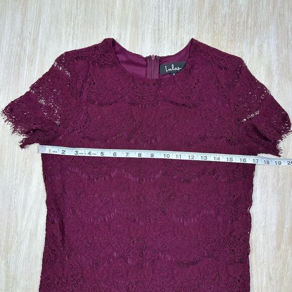 Lulu's Burgundy Take Me to Brunch Lace Shift Mini Cocktail Dress Size Small - Picture 12 of 16